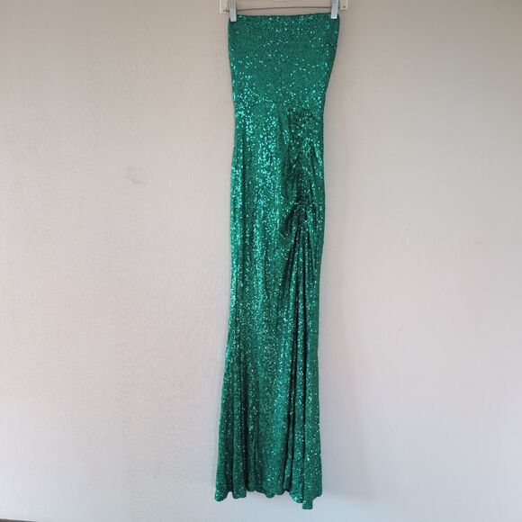 Sequin Maxi Dress Sz M Green Romantic Elegant Evening Gown Cruise Wedding Hoco - Picture 2 of 16